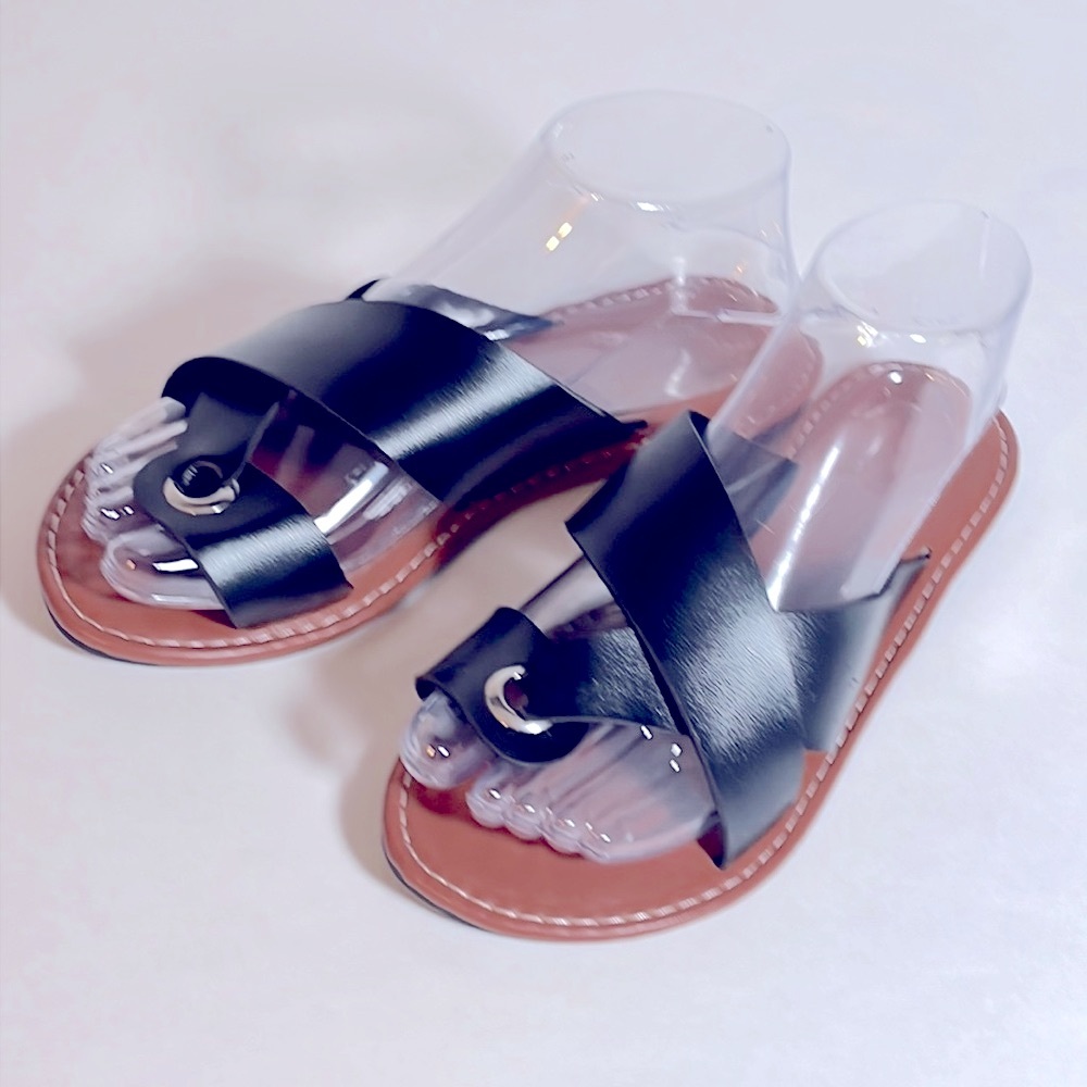 Size 6.5 Casual classic black, brown and silver, flat sandals for women